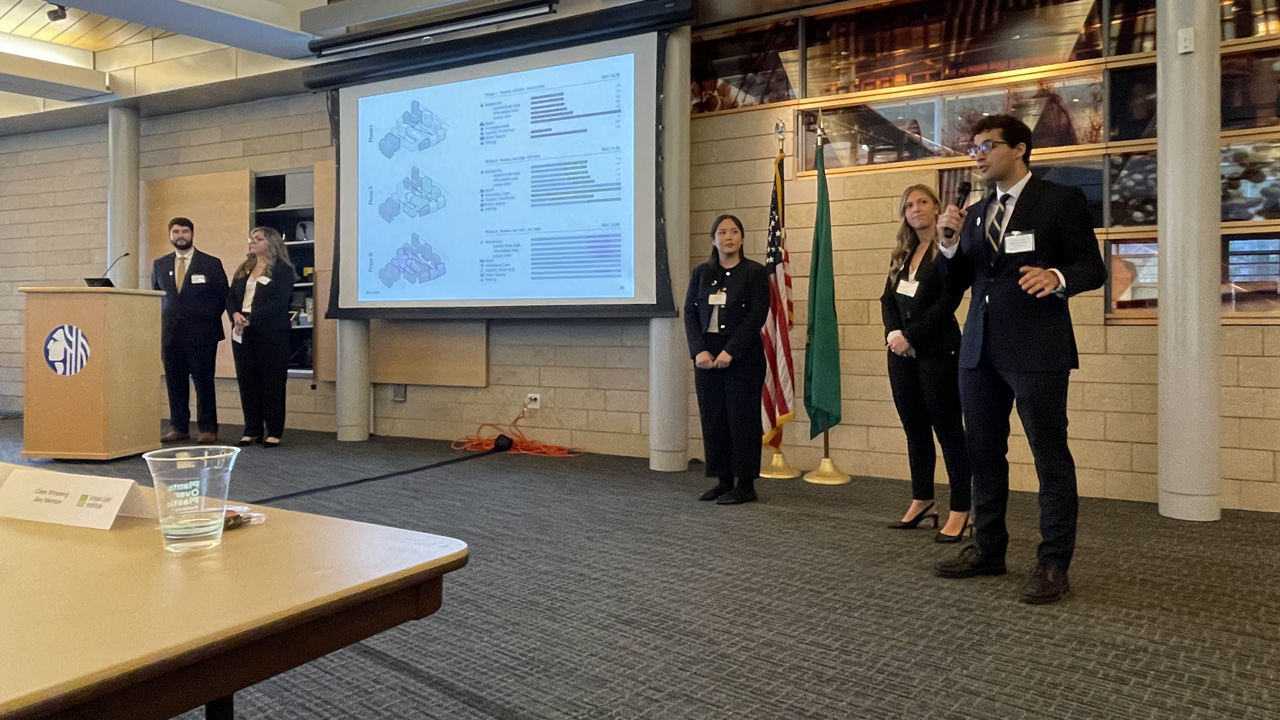 Tech students presenting design proposal at ULI Hines Competition finals